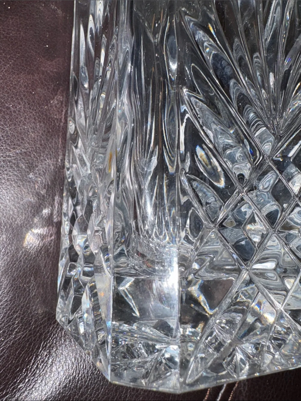 Cut Crystal Decanter - Clear Glass Home Accent Faceted Glass Top Liquor Decanter